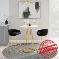 Lumisource B26-CNRYUP AUBK2 Canary Contemporary Counter Stool in Gold with Black Velvet Fabric - Set of 2